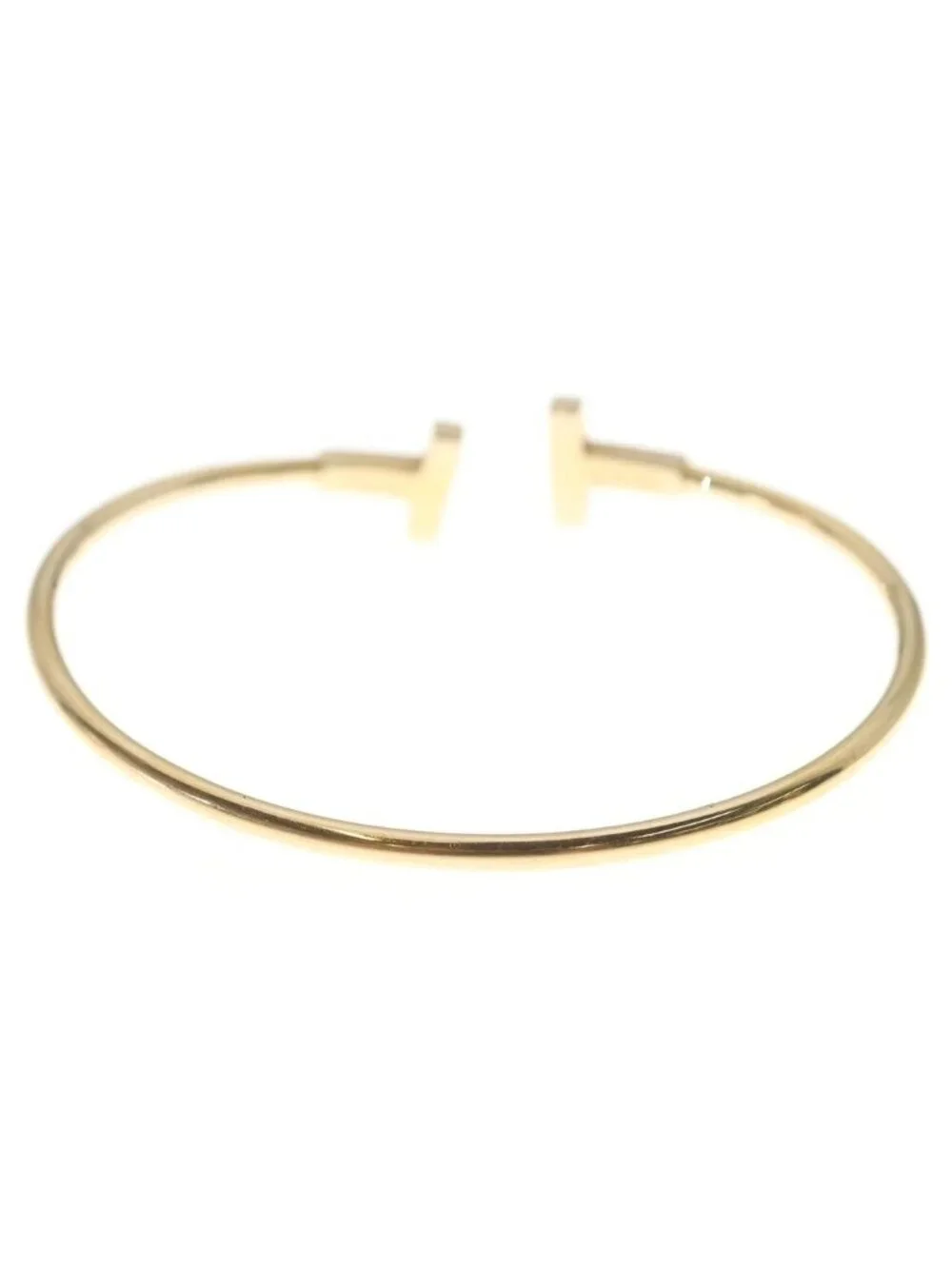 Tiffany & Co T Wire 18k Yellow Gold Bracelet Bangle White Shell